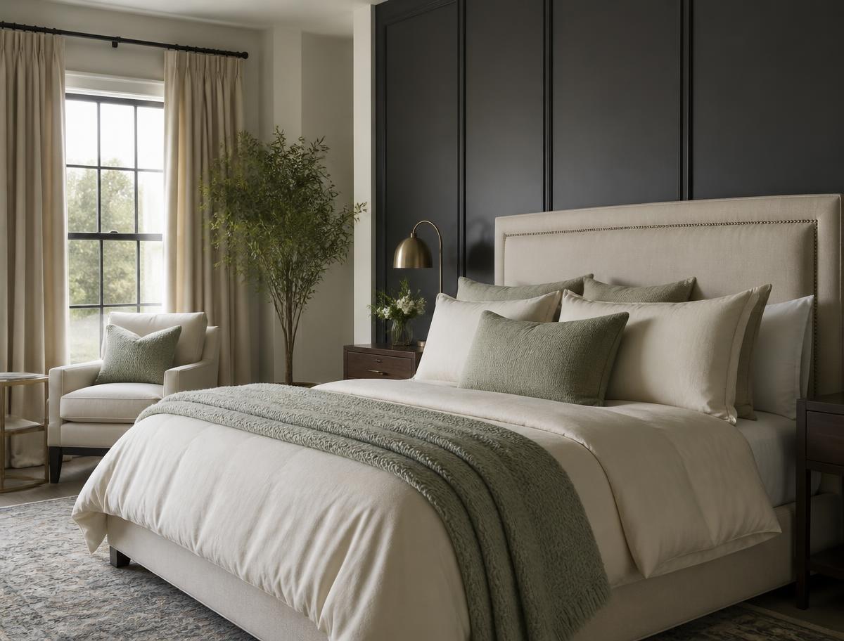 Freshly maintained bedroom with warm ivory linens